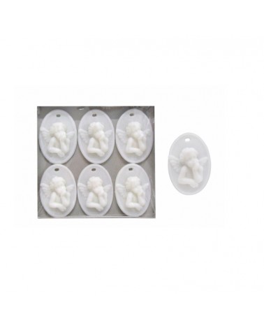 VELA- EMB. C/6 VELAS PLACA ANJO BRANCO 9x6cm